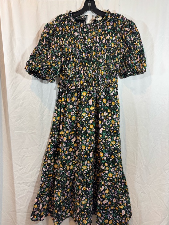 Hyacinth House Dresses & Skirts - Hyacinth House Smocked Floral Midi Dress in Black with Yellow‎ & Pink Blooms M